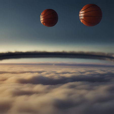 Basketball flying above the clouds. 3D render. Conceptual image.の素材