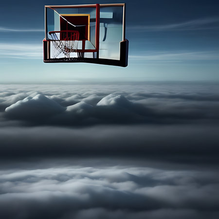 Basketball hoop in the clouds. 3D render. Conceptual image.の素材