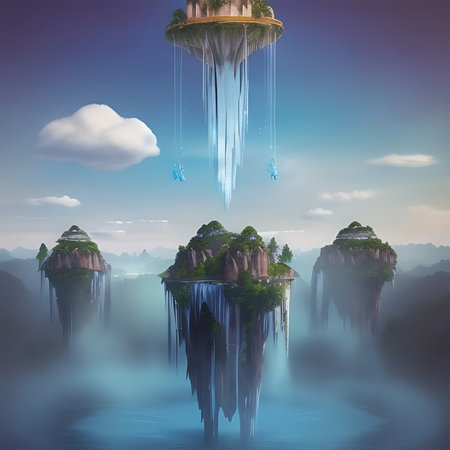 Fantasy landscape with strange island in the middle of the sea.の素材