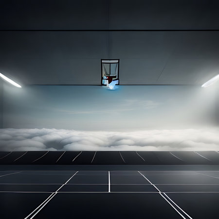 3D render of an empty room with a view of the cloudsの素材