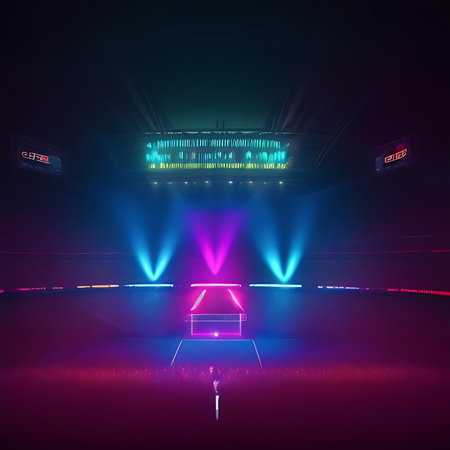 3d rendering of an empty stage with lights and spotlights.の素材
