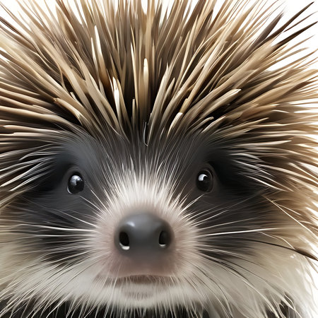 hedgehog head close-up on white background. 3d illustrationの素材