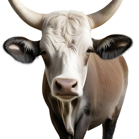 Cow head on white background with clipping path. 3D illustration.の素材