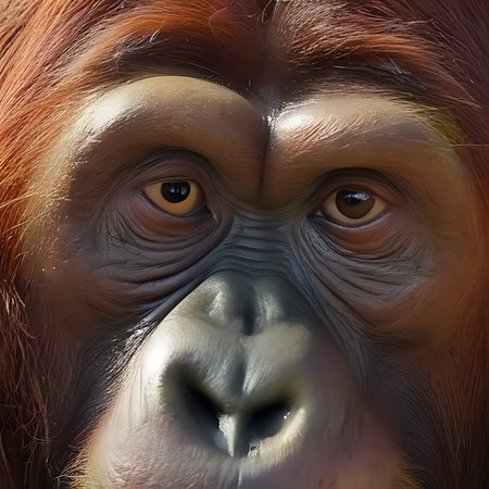 Portrait of an orangutan, close-up, 3d renderの素材