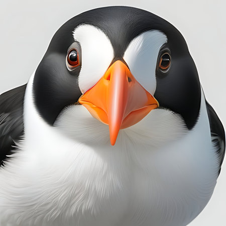 Portrait of a black and white penguin isolated on white backgroundの素材