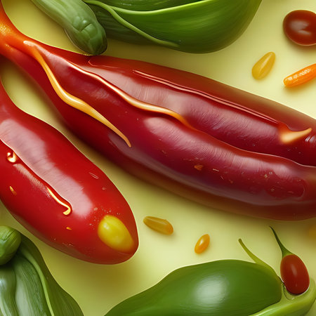 Hot chili peppers on yellow background. 3d rendering, illustration.の素材