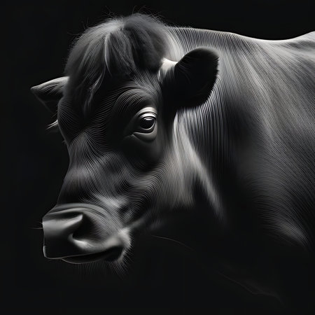 Cow on a black background. Digital painting. 3D rendering.の素材