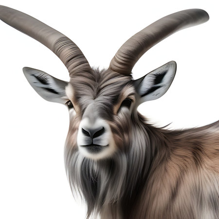 Goat head isolated on white background. 3D rendering illustration.の素材