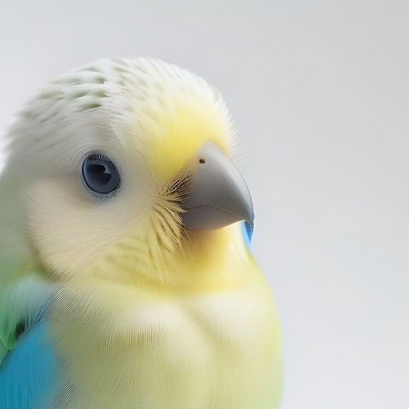 Portrait of a Budgerigar parrot on white backgroundの素材