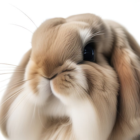 close-up of a lop-eared rabbit on white backgroundの素材
