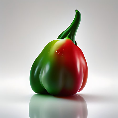 Red and green pepper on a white background. 3d illustration.の素材