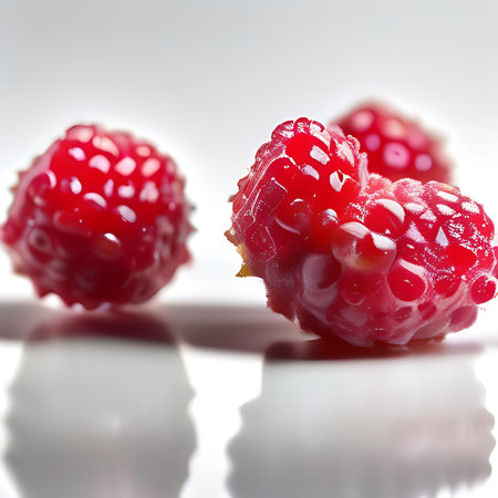 Ripe raspberries on a white background, close-upの素材