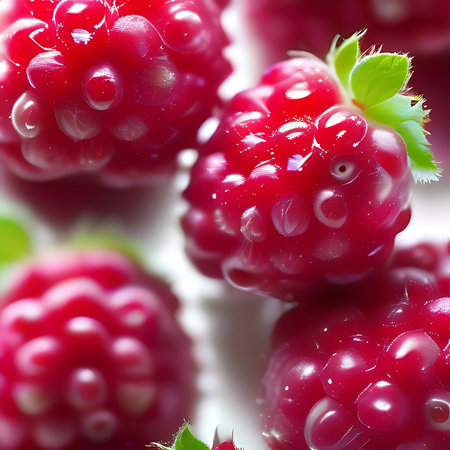 Raspberry macro closeup. Fresh raspberries on white backgroundの素材