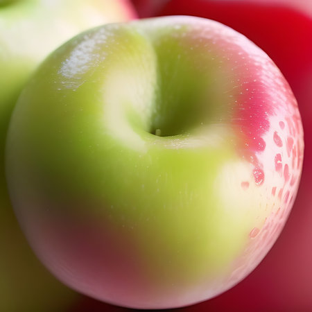 Green and red apples with water drops close-up macro photography.の素材