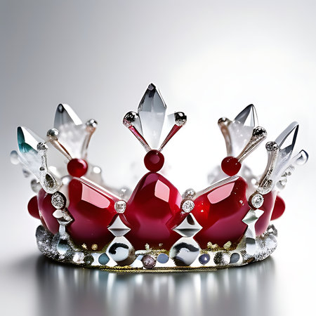 Crown with gems on a white background. 3d rendering.の素材