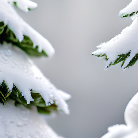 Winter background with snowflakes on fir tree branches. Close up.の素材