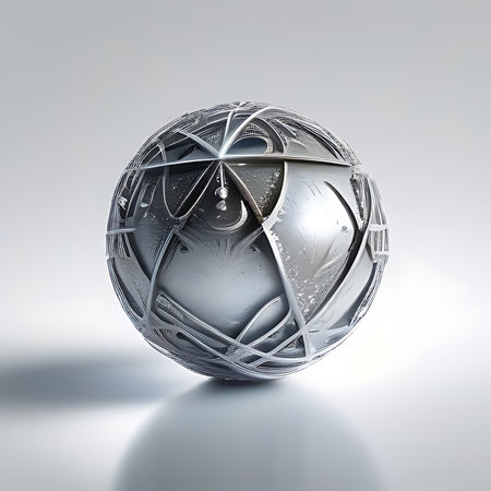 3d illustration of abstract metal sphere on white background with reflection.の素材