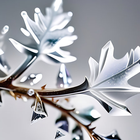 Silver snowflakes on a twig. Winter background. Macroの素材