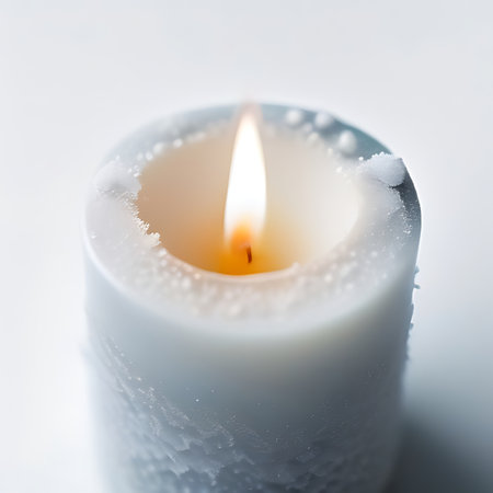 Candle light on white background. Shallow depth of field.の素材