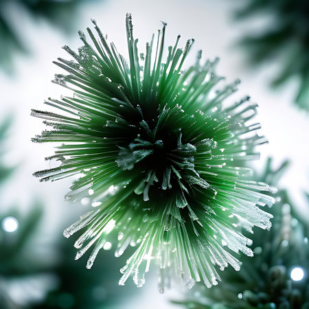 Fir tree branches covered with hoarfrost, close-upの素材