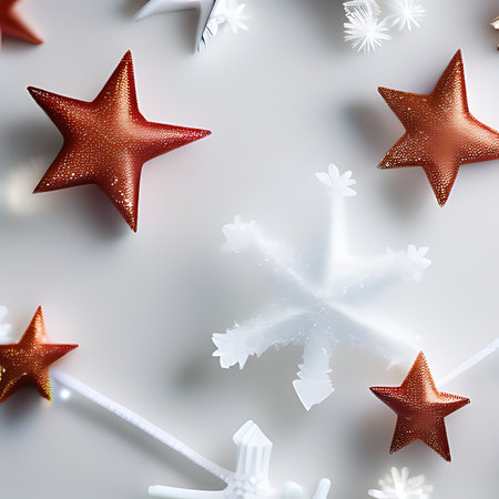 Seamless Christmas background with red stars and snowflakes.の素材
