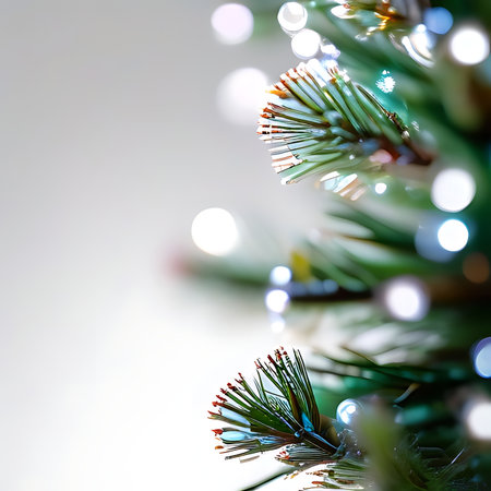 christmas tree with lights and bokeh - abstract photo backgroundの素材
