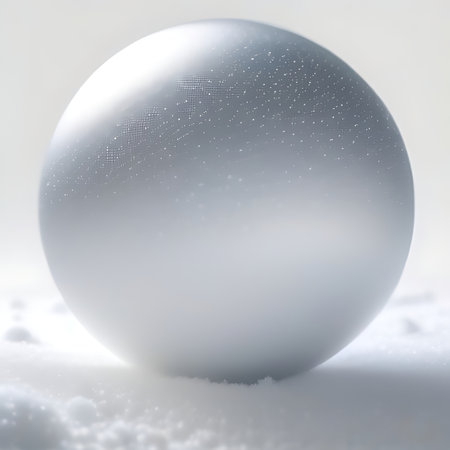 Christmas background with a silver ball in the snow, 3d renderの素材