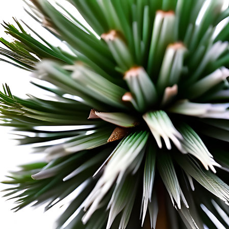 Close-up of a spruce branch with needles on a white backgroundの素材