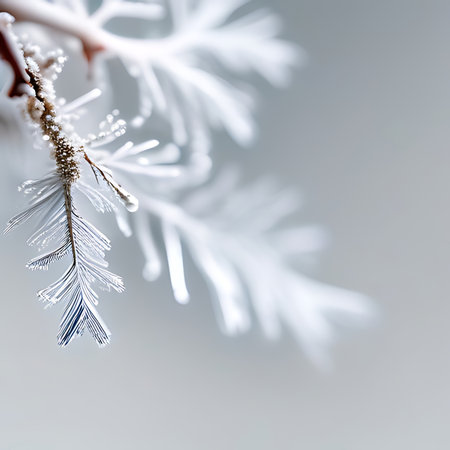 Hoarfrost on a branch of a Christmas tree. Macro.の素材