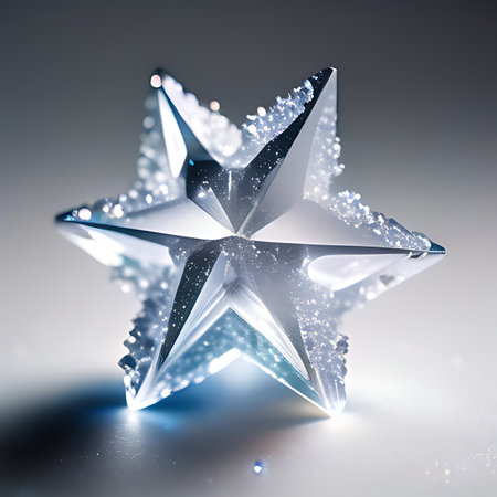 Christmas star on a gray background. 3d illustration. Shallow depth of fieldの素材