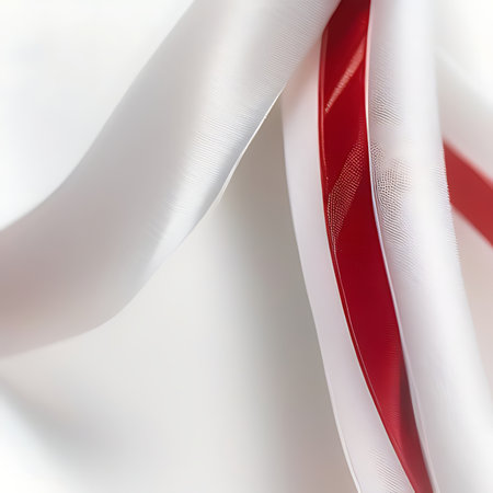 white and red ribbons on a white background, close-upの素材