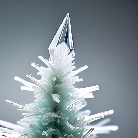 Christmas tree made of snow and icicles on a gray background.の素材