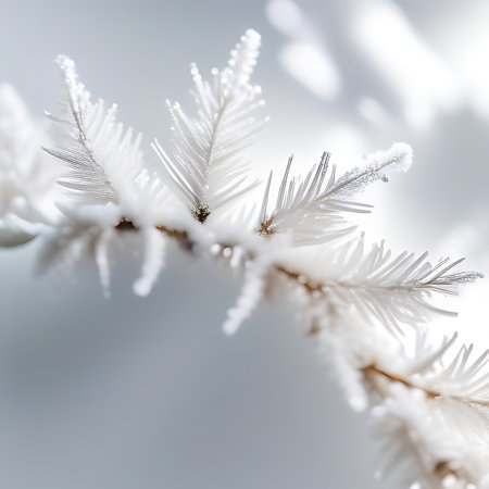 Frosty branch of a pine tree close-up. Winter backgroundの素材