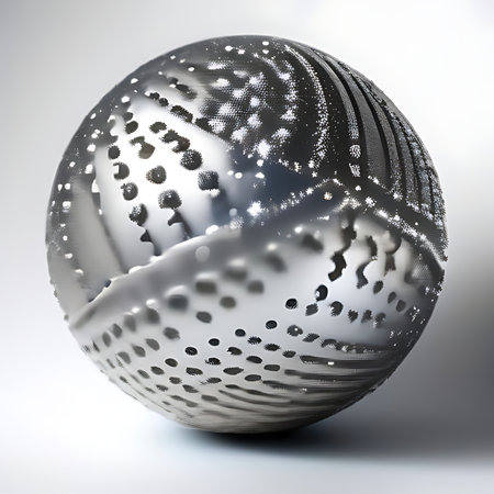 3d render of abstract sphere made of metal with dots on white backgroundの素材