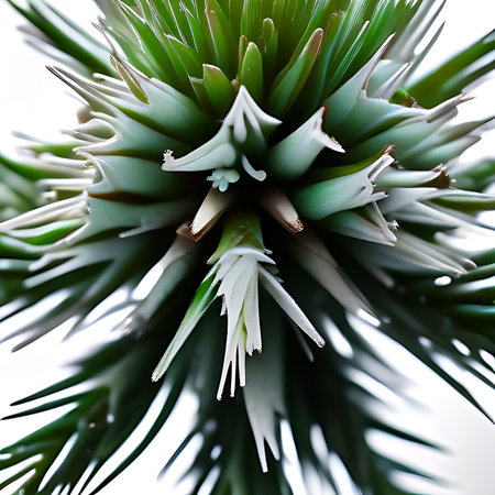 Close up view of a succulent plant with white flowers and green leaves.の素材