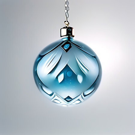 Blue glass Christmas ball on a white background, 3D illustration.の素材