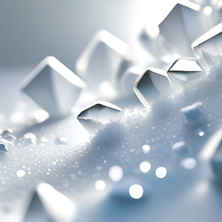 Abstract 3d rendering of crystal blocks with water droplets in the background.の素材