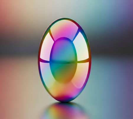 3d render of an egg with a rainbow on a blue backgroundの素材