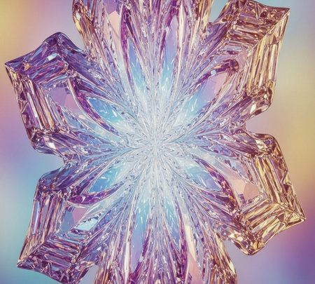 Macro photo of a crystal snowflake with a blurred background.の素材