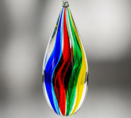 Multicolored drop of water on a gray background close-upの素材