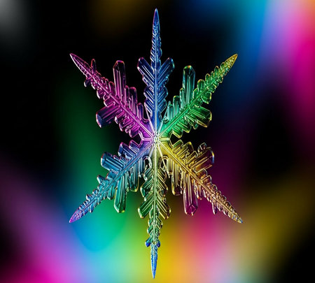 Snowflake on a multicolored background, close-up.の素材