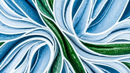 Abstract background of blue and green paint strokes. Macro photography. Color of the year 2019.の素材