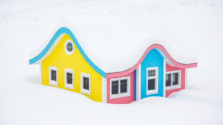 Colorful houses in the snow, winter holidays, Christmas and New Yearの素材