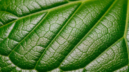 Green leaf macro close up. Natural green leaf texture for background.の素材