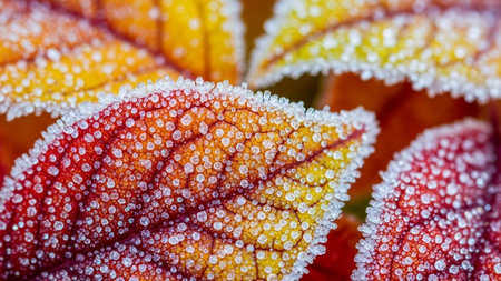 Frosted leaves in autumn, close-up, macro.の素材
