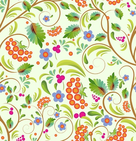seamless floral background - stylized tree rowanberryのイラスト素材