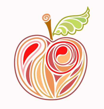 drawing red apple with green sheet - sketchのイラスト素材