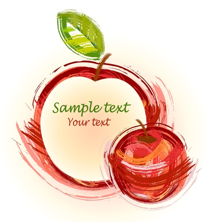 drawing red apple with green sheet - sketchのイラスト素材