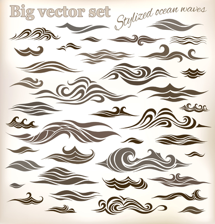 Vector waves set of elements for design, silhouettes against a light backgroundのイラスト素材