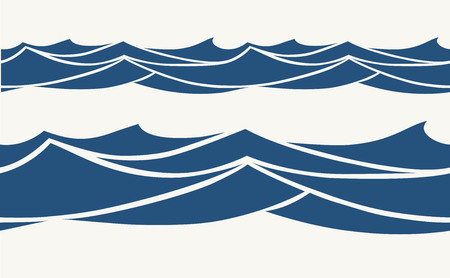Seamless patterns with stylized blue waves vintage styleのイラスト素材